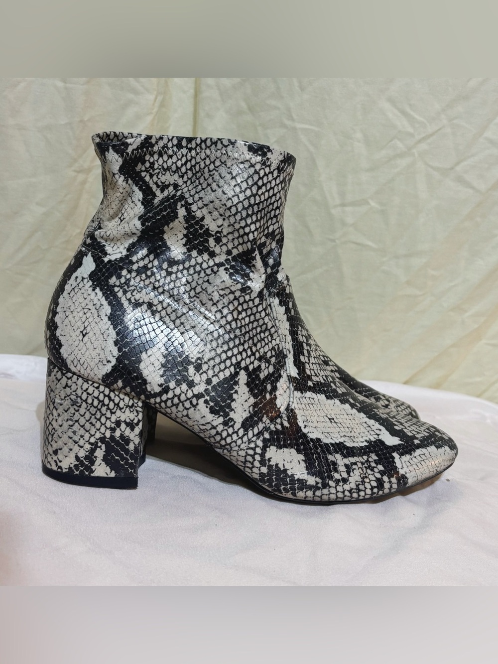 Snake-Print Ankle Boots in Black & White - Women's Size 11